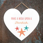 WISH UPON STARFISH SEASIDE BEACH THEMED NAUTICAL HEART HANGING PLAQUE