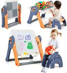 6 en 1 Table Enfant et Chaise Tableau Enfant Pliable Multi Activités avec Tableau Double Blocs de Construction