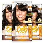 3x Garnier Belle Color Permanent Hair Colour Dye #3 NATURAL INTENSE DARK BROWN