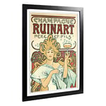 Big Box Art Framed Print of Alphonse Mucha Champagne Ruinart Design | Wall Art Picture | Home Decor for Kitchen, Living Room, Bedroom, Hallway, Black, A2 / 24.5x18 Inch / 62x45cm