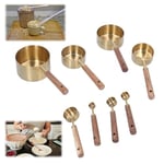 8Pcs Ensemble de Cuillères à Mesurer avec Manche en Bois,Outils de Cuisson en Acier Inoxydable,Finition Polie Or,Idéal pour le café, le Lait en Poudre, le thé, les