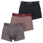 Ted Baker Mens 3 Pack Boxer Briefs - Grey/Navy/Star Flower Burgundy - M