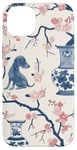 Coque pour iPhone 14 Plus Preppy Bocal en toile Chinoiserie Motif chiens et gingembre Rose et bleu