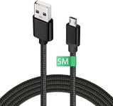 Câble Micro Usb 5m,Long Chargeur Nylon Tressé Usb Câble,Charge Rapide Android Phone Câble Compatible Pour Samsung Galaxy S7/S6/S5,Contrôleur Ps4 Câble,Xbox One,Htc,Sony,Lg,Nexus Noir