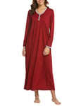 Ekouaer Chemise De Nuit Femme Manches Longues Chemise De Nuit Longue Hiver Chemise De Nuit Col en V Chemise De Nuit Chemise De Nuit Robe De Maison Grandes Tailles,Rouge,XL