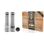 Russell Hobbs Stainless Steel Electric Salt & Pepper Mill Set with Adjustable & Deer & Oak - Premium Wooden Chopping Board - Large 38 x 25 x 2 cm Bamboo Cutting Board for Carving Meat or Vegetables