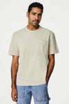 Marks & Spencer Mens White V Neck Button Top - Beige Cotton - Size Small