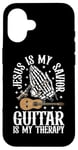 Coque pour iPhone 16 Jesus Is My Savior Guitar Is My Therapy Foi Musique Amour