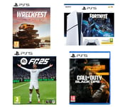 Sony PlayStation 5 Fortnite Cobalt Star Bundle (Model Group - Slim), Wreckfest, EA Sports FC 25 & Call of Duty: Black Ops 6, White