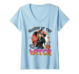 Womens Season Of The Witch Pumpkin Bats Cauldron Halloween V-Neck T-Shirt