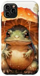 Coque pour iPhone 11 Pro Max vert anime grenouille orange champignon chapeau pluie eau couleur art