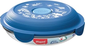 Maped Picnik - Assiette à Déjeuner en Verre avec Couvercle Etanche - Bol Boite Alimentaire Compatible Micro-Ondes, Four et Lave-Vaisselle - Décoration Cyanotype, 700 ml, Bleu