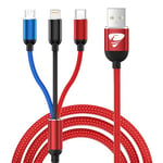 Multi Charger Cable,3 in 1 Fast Charging Cord 1.2M 3A Nylon Braided with Micro USB Type C Lightning Multiple Charger Cable Connector for iphone, Samsung Galaxy, Oneplus, Kindle, LG, Android