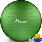 TRESKO® Ballon de Gymnastique | Anti-éclatement | Boule d'assise | Balle de Yoga | Balles d'exercices Fitness | 300 kg | avec Pompe à air | Verte | 65cm