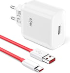 Chargeur Supervooc 65w Pour Oneplus Nord Ce 2, Supervooc Chargeur Secteur Avec Câble Usb C 1m, Chargeur Warp Pour Nord 2/9 Pro/8t/8/7, Pour Oppo Find X5 Lite/X3 Neo/Reno11 F/10/8, Pour Realm[L1984]