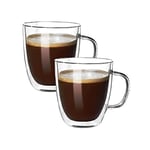 1ABOVE 2x250ml Double Walled Coffee Glasses Mugs, Hot Drink Mugs, Tea, Cappuccino, Latte and Ice-Cold Drink Glasses Cups with Handle Heat Resistant and Dishwasher Safe (250 ML)