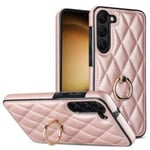 För Samsung Galaxy S23 Rhombus Grid Mönster Skal FingerRing - Rose Gold Rosa guld