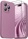 3 En 1 Coque Silicone Liquide Pour Iphone 14 Pro Max 6.7"" - Avec 2 Verre Trempé - Étui Protection Précise De Caméra [Résistant Aux Rayures] [Antidérapant], Lilas Violet