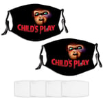 Nuberyl Child Killer Horror Chu-CKY Wanna Play (10) Masque Facial Unisexe Bandana Cagoule écharpe Cache-Cou réglable 4 Fliters remplaçables Pack de 2 Sun UV Protection Contre la poussière Sports