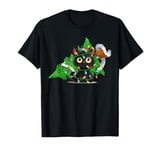 Meowy Cat Christmas Tree Lights Catmas Black Cat Xmas T-Shirt