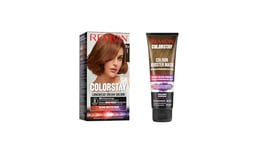 Lot de 2 produits Revlon ColorStay : Coloration Permanente N6.35 Caramel et Masque Booster de Couleur Cheveux châtains ou blonds chauds, Coloration Temporaire