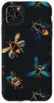 Coque pour iPhone 11 Pro Max Coque de téléphone motif géométrique bleu avec abeilles sur noir