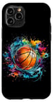 Coque pour iPhone 11 Pro Entraînement de joueur de basket-ball Splash Art