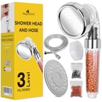 Magichome Shower Head and Hose 2m, 3 Modes High Pressure Filter Shower Head with 3-Layer Filtration, Universal Hard Water Filter Shower Head for Low Water Pressure with Replaceable Beads