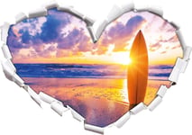 KAIASH 3D Stickers Muraux Planche de Surf sur la Plage au Coucher du Soleil Forme de Coeur au Look 3D Sticker Mural ou Porte Sticker Mural Sticker Mural Décoration Murale 92x64cm