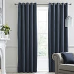 Laurence Llewelyn-Bowen Montrose Navy Blackout, W90 x L72 (229 x 183cm), Velvet Living Room & Bedroom, Dark Blue Thermal/Eyelet Curtains, Polyester