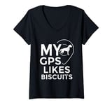 Womens Blind Humor GPS Biscuits Blind Life Guide Dog Training V-Neck T-Shirt