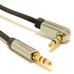 3m Right Angle Low Profile FLAT Metal 3.5mm Jack to Jack Cable AUX Audio Lead