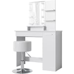 Vicco - Coiffeuse Julia, Blanc, 90 cm avec éclairage led et tabouret