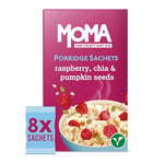 MOMA Porridge Sachets RASPBERRY, CHIA & PUMPKIN SEEDS - Box of 8 x 35g - Breakfast Jumbo Oat with Natural Flavouring - High in Fibre, Source of Protein, & Rich in Vitamin B6 - Made in UK