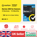 Norton 360 for Gamers Antivirus 2025 3 Device  1 Year  5 Minute EMAIL Delivery