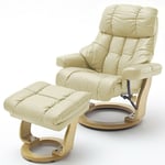 Fauteuil relax clairac xl assise en cuir crème pied en bois naturel avec repose pied