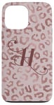 Coque pour iPhone 13 Pro Max Letter H Initial Leopard Rose Pink Cheetah Monogram