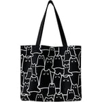 Katt Canvas Tote Bag, tote bag med dragkedja, canvasväska, bomull återanvändbar shoppingväska med ficka, söta katt tote strandväskor estetiska