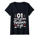 Womens First Anniversary One Year Down Forever Go Wedding Gift V-Neck T-Shirt