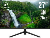 Moniteur 27 pouces, écran 27"" IPS 75Hz, Full HD 1920x1080, VGA HDMI, FreeSync, sortie audio/casque, inclinable, réponse 5ms, contraste 1000:1, angle 178/178, câble HDMI 1.5m