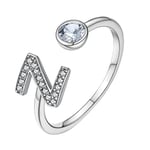 Bague Argent Alphabet Z Strass Femme Reglable Anneau Ouvert Fiancaille 925 Fille Lettre Initiale Z Zircon Cubique Cercle Doigt Souple Annulaire Index Auriculaire Cadeau Maman Copine Amie BFF