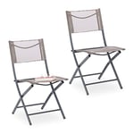 Relaxdays Pliante Chaise de Jardin, 2 fauteuils Pliables, Balcon, terrasse, Camping en métal Jusqu’à 120 kg résistant, Marron 10035909
