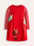 Mini Boden Kids' Elsie Cotton Christmas Big Applique Dress, Red