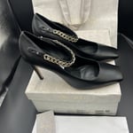 Jimmy Choo Malva 85 Black Leather Heels Chain Ankle Strap Uk 7 Eu 40 Rrp £695