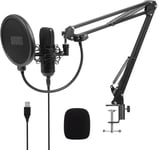 Micro Bras Pc Articulé Usb Condensateur Cardioïde Unidirectionnel Rec100 Kit Microphone Pour Ordinateur Youtube Zoom Teams Podcast Gaming Enregistrement Studio - Support Antichoc & Filtre Pop