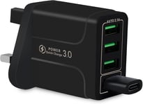 Multi USB fast charger plug,4 A Port Fast Charger plug UK,USB Black 