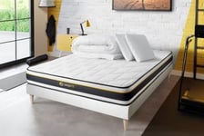 Pack sommier tapissier matelas  Mousse avec couette et oreillers