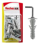 Fischer 6 chevilles SB 9 avec crochet long, universelles pour la fixation de lampes, miroirs, meubles sur mur et béton, gris, 504446