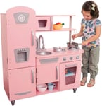 KidKraft Pink Vintage Toy Kitchen, Wooden Play Kitchen with Toy Phone, Kids' set