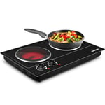 Electric Hob, CUSIMAX Double Hot Plate for Cooking, Electric Ceramic Hot Plate, Portable Double Infrared Cooktop with Dual Temperature Control, 2400W Countertop Cooktop, Heat-Up in Seconds, Black